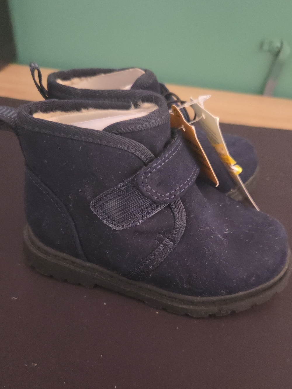 Cat & Jack Navy Blue Suede Kids Ankle Boots with Hook-and-Loop Strap- 6C